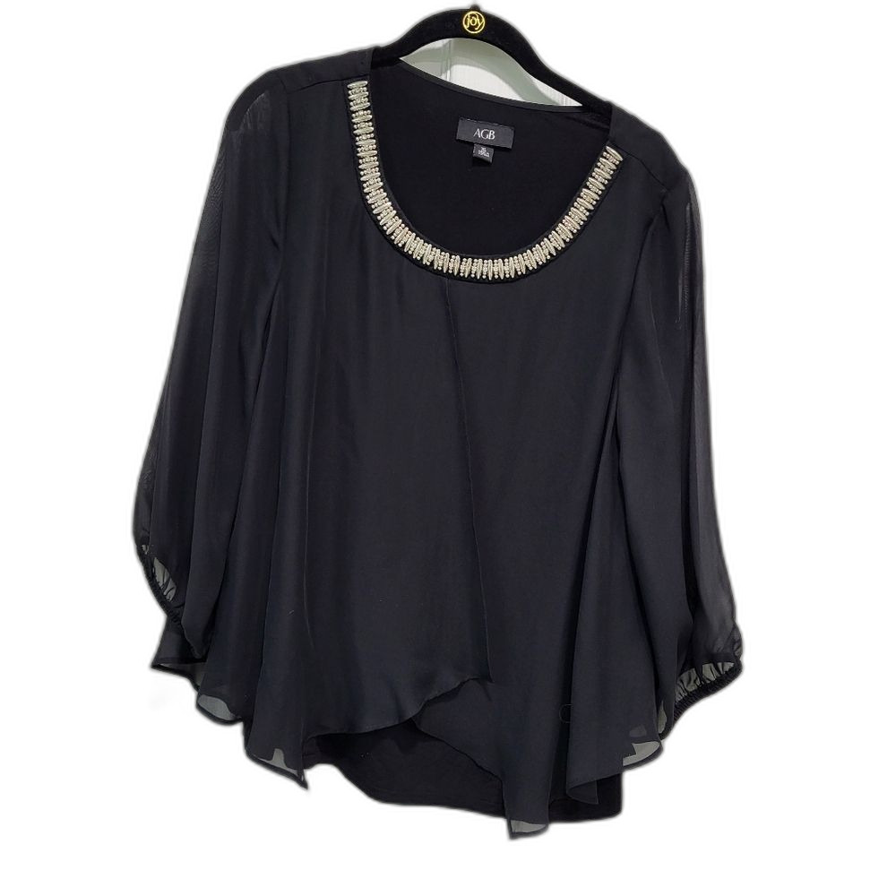 Black Witchy Top with Rhinestones on Collar XL